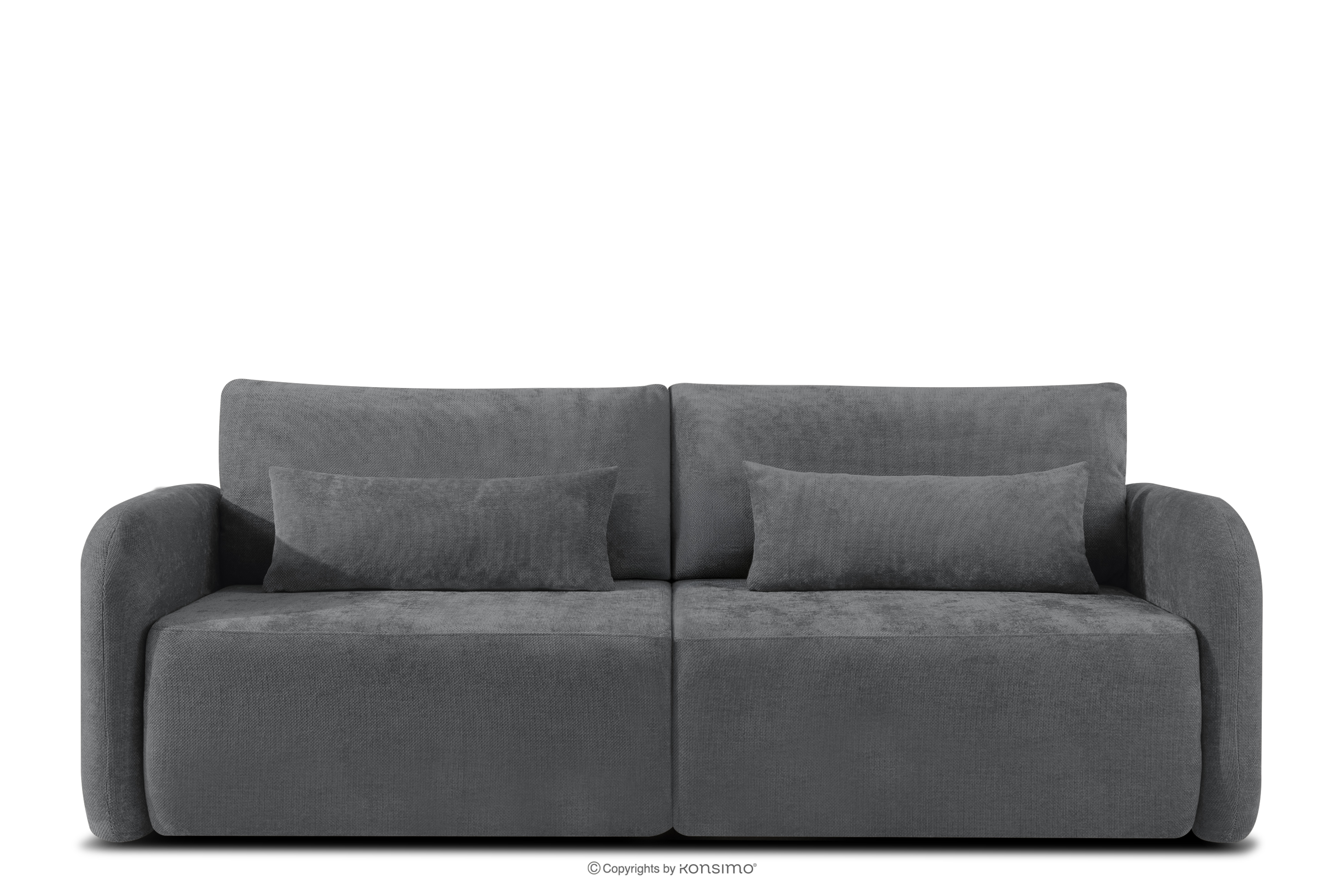 Sofa trzyosobowa zaokrąglony kształt w tkaninie plecionej ciemny szary CALICO