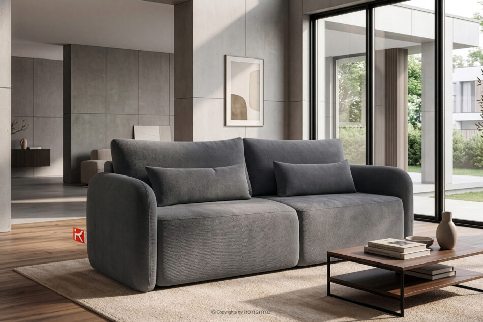 CALICO Sofa trzyosobowa zaokrąglony kształt w tkaninie plecionej ciemny szary ciemny szary - zdjęcie 1