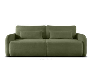 CALICO, https://konsimo.pl/kolekcja/calico/ Sofa rozkładana trzyosobowa zaokrąglona w tkaninie shaggy oliwkowy oliwkowy - zdjęcie