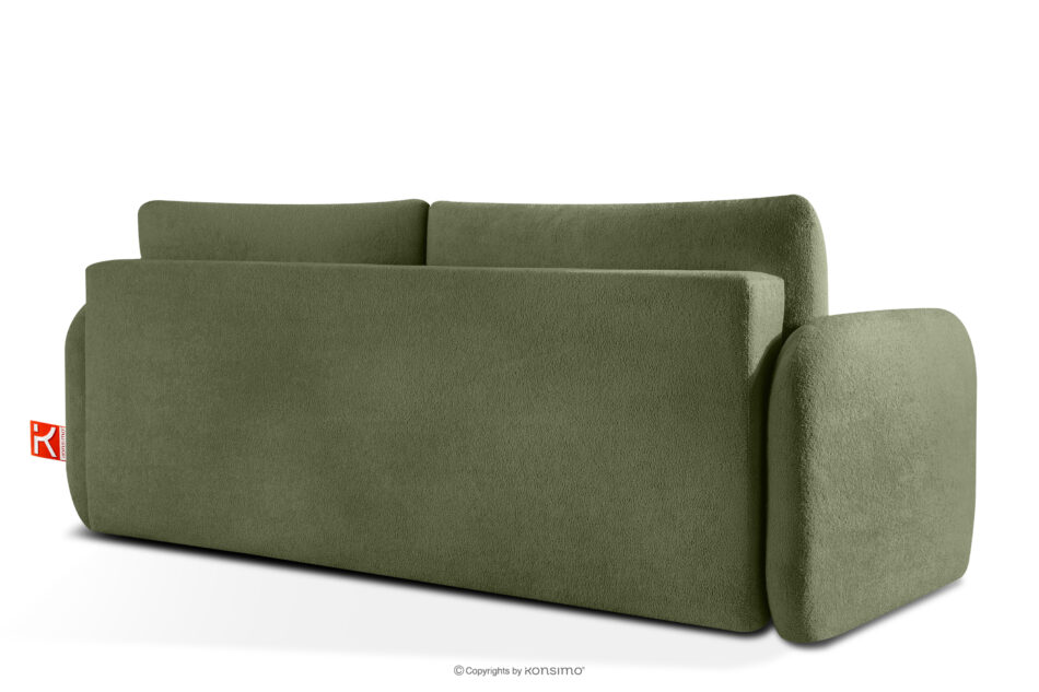 CALICO Sofa rozkładana trzyosobowa zaokrąglona w tkaninie shaggy oliwkowy oliwkowy - zdjęcie 3