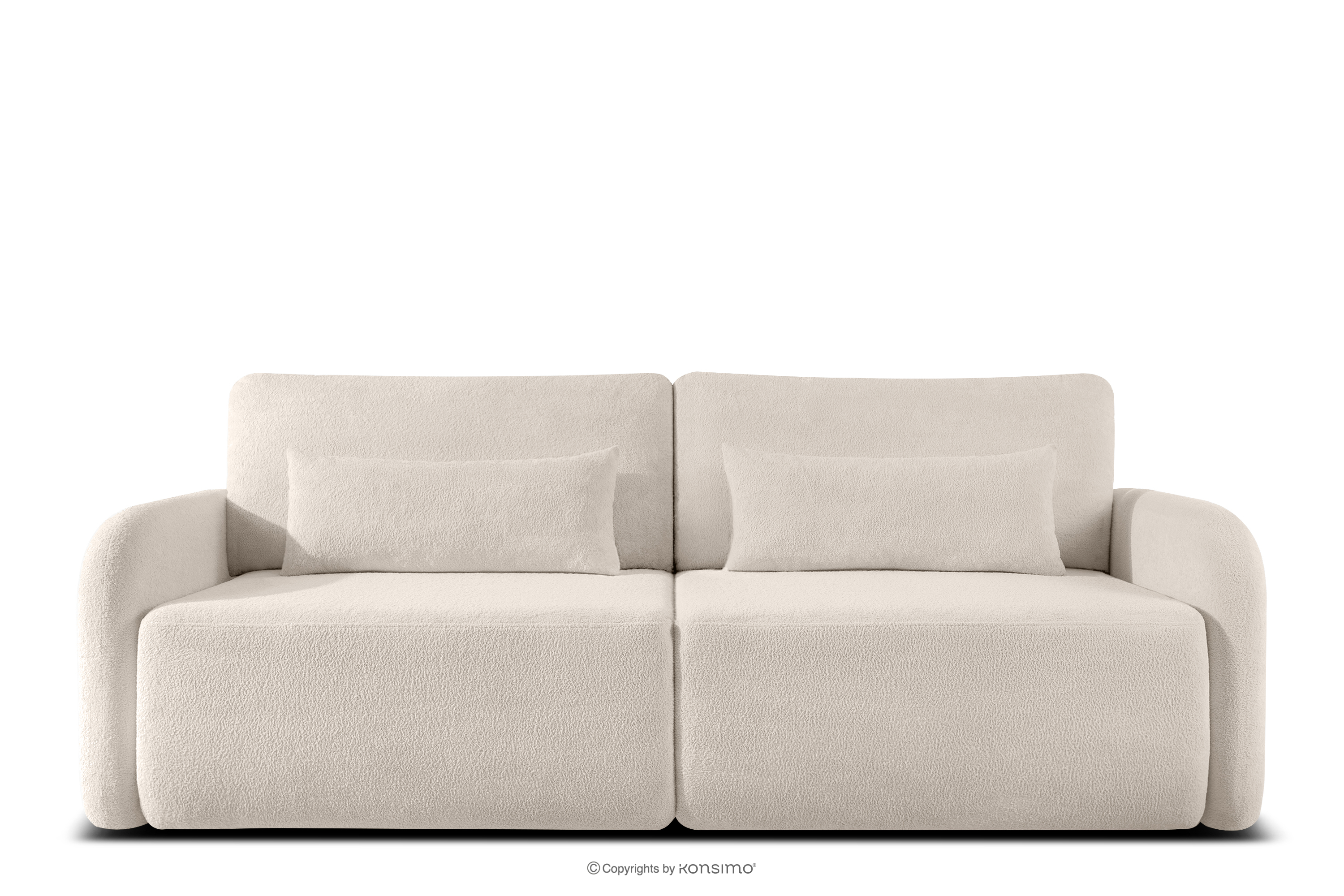 Sofa rozkładana trzyosobowa zaokrąglona w tkaninie shaggy kremowy CALICO