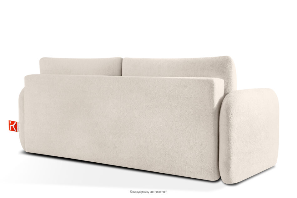 CALICO Sofa rozkładana trzyosobowa zaokrąglona w tkaninie shaggy kremowy kremowy - zdjęcie 3