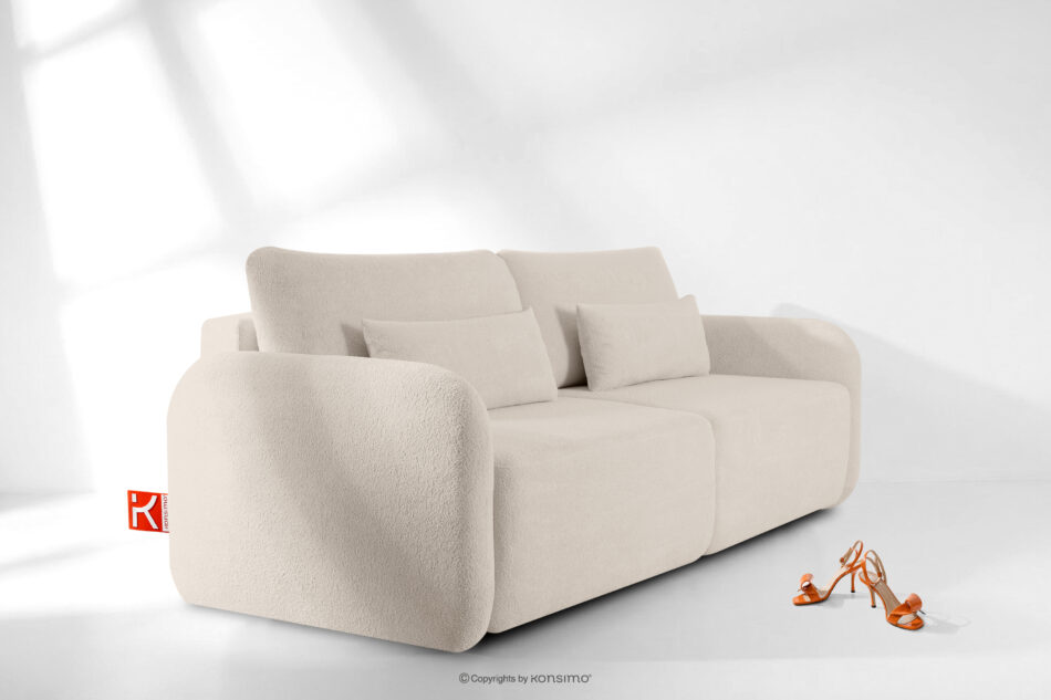 CALICO Sofa rozkładana trzyosobowa zaokrąglona w tkaninie shaggy kremowy kremowy - zdjęcie 13