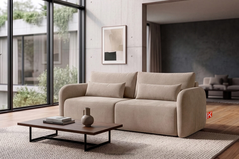 CALICO Sofa trzyosobowa zaokrąglony kształt w tkaninie plecionej jasny beżowy jasny beżowy - zdjęcie 1
