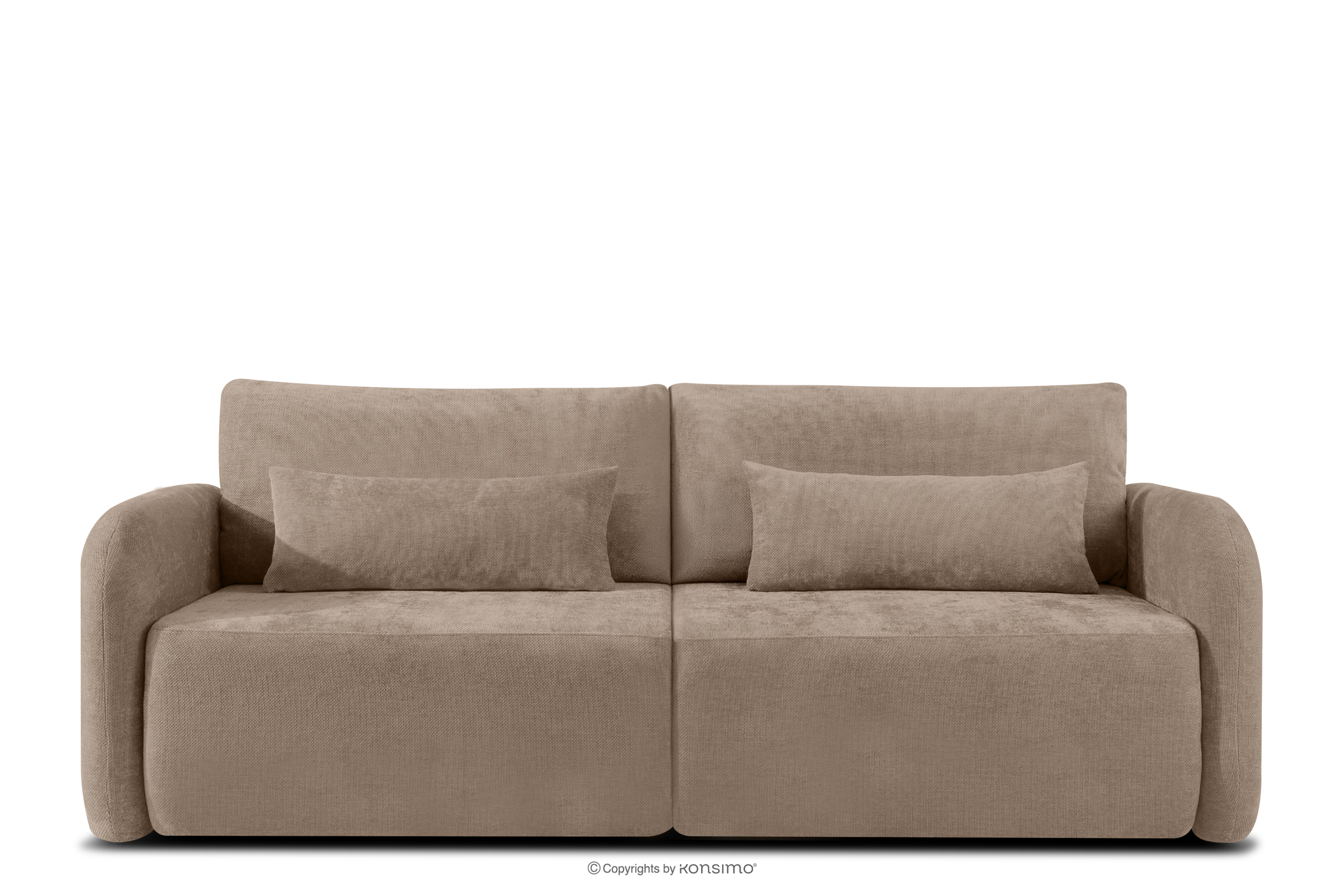 Sofa trzyosobowa zaokrąglony kształt w tkaninie plecionej ciemny beżowy CALICO