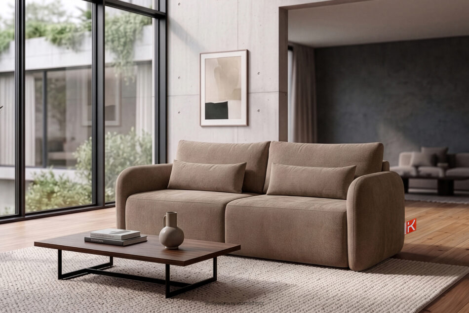 CALICO Sofa trzyosobowa zaokrąglony kształt w tkaninie plecionej ciemny beżowy ciemny beżowy - zdjęcie 1