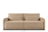 Sofa rozkładana trzyosobowa zaokrąglona w tkaninie shaggy ciepły beżowy