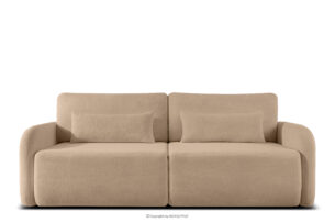 CALICO, https://konsimo.pl/kolekcja/calico/ Sofa rozkładana trzyosobowa zaokrąglona w tkaninie shaggy ciepły beżowy ciepły beżowy - zdjęcie