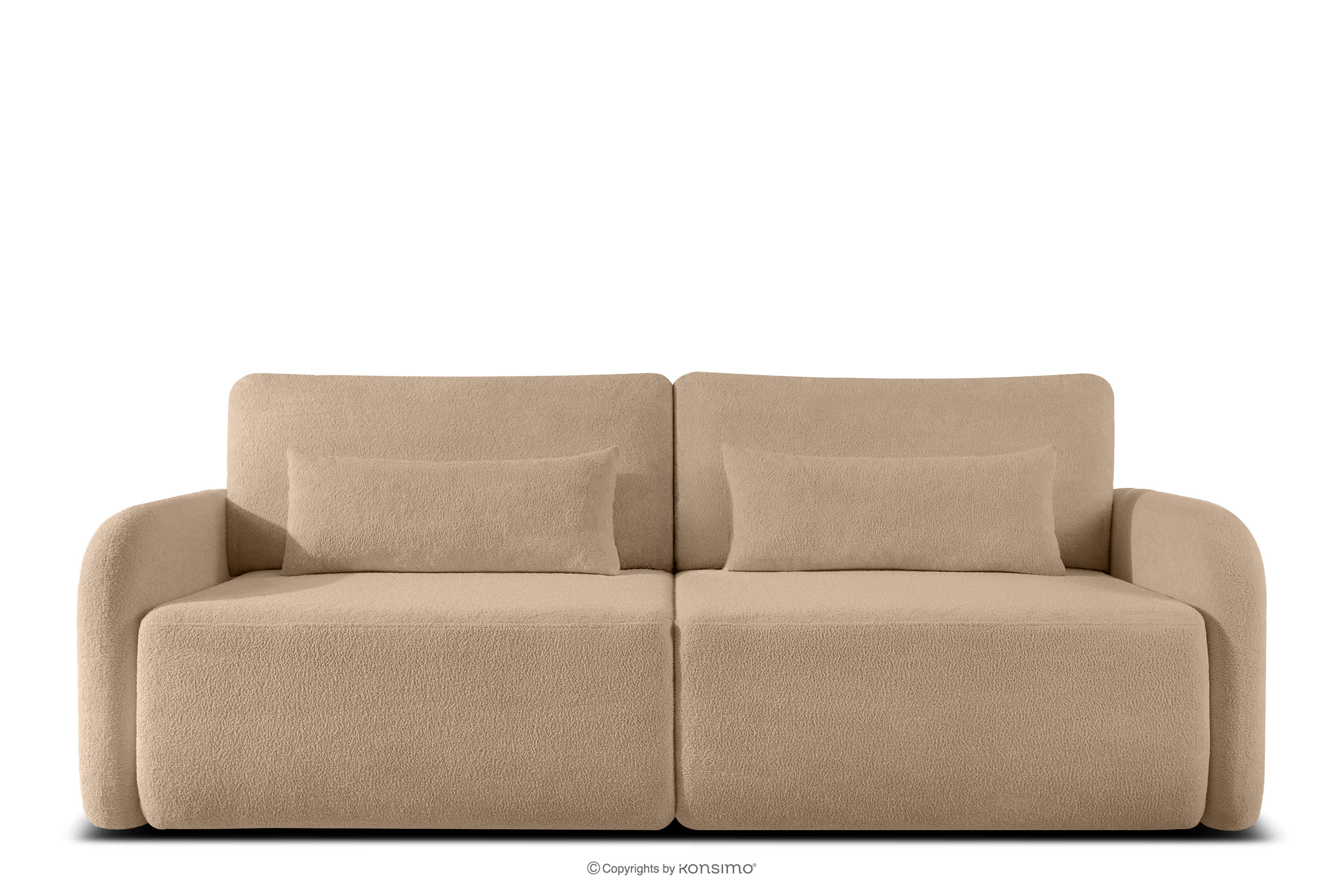 Sofa rozkładana trzyosobowa zaokrąglona w tkaninie shaggy ciepły beżowy CALICO