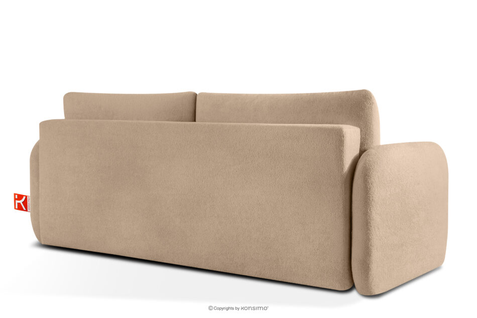 CALICO Sofa rozkładana trzyosobowa zaokrąglona w tkaninie shaggy ciepły beżowy ciepły beżowy - zdjęcie 3