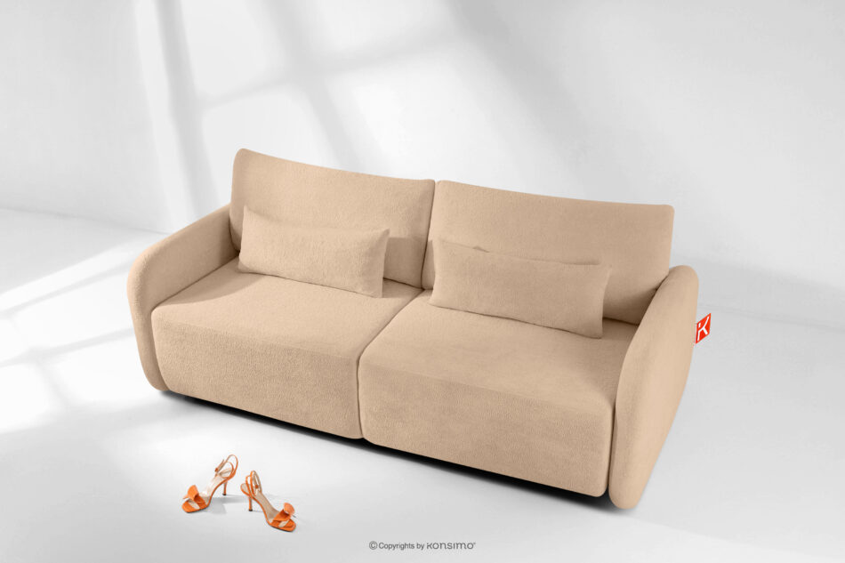 CALICO Sofa rozkładana trzyosobowa zaokrąglona w tkaninie shaggy ciepły beżowy ciepły beżowy - zdjęcie 14