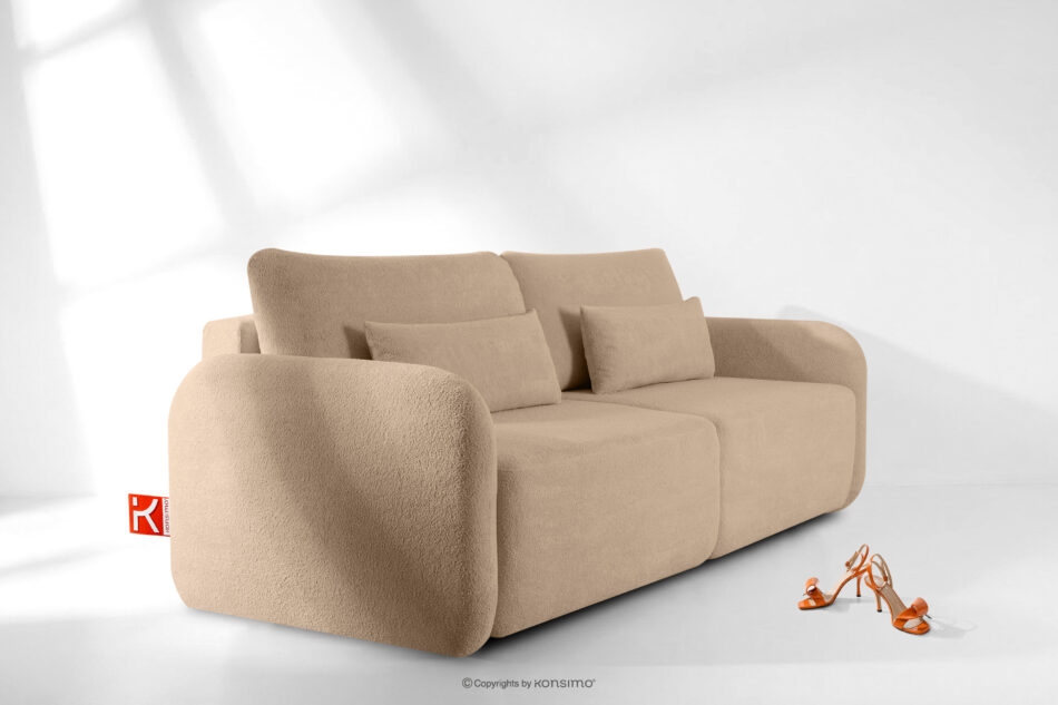 CALICO Sofa rozkładana trzyosobowa zaokrąglona w tkaninie shaggy ciepły beżowy ciepły beżowy - zdjęcie 13