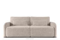 Sofa rozkładana trzyosobowa zaokrąglona w tkaninie shaggy chłodny beżowy