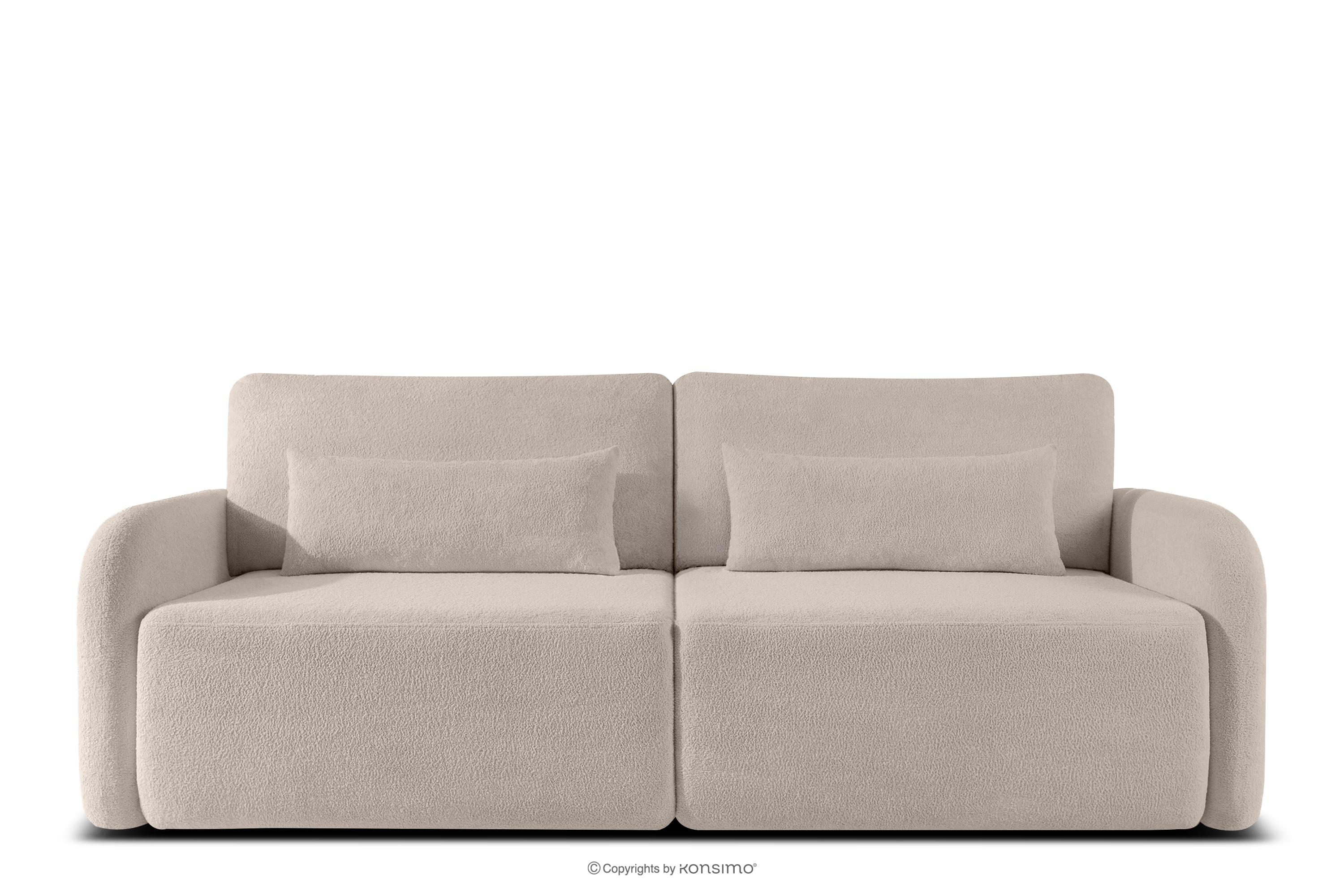 Sofa rozkładana trzyosobowa zaokrąglona w tkaninie shaggy chłodny beżowy CALICO