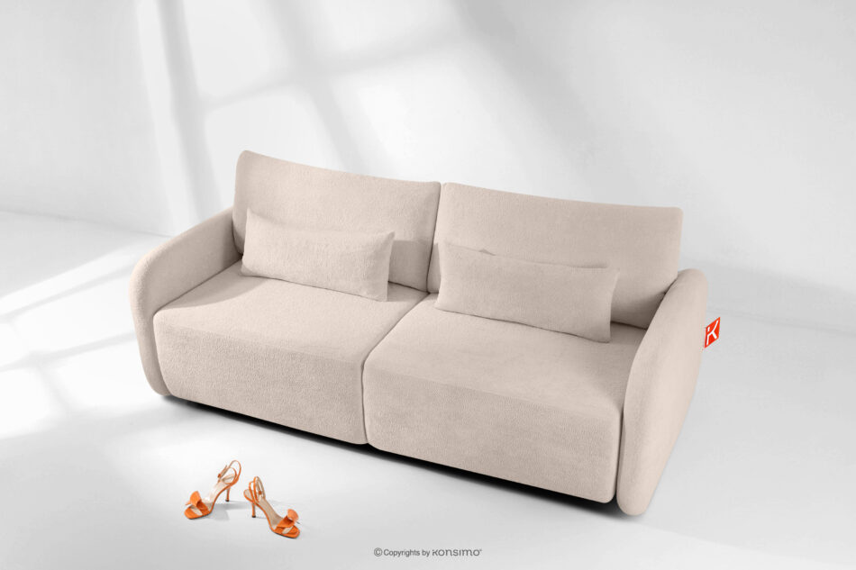 CALICO Sofa rozkładana trzyosobowa zaokrąglona w tkaninie shaggy chłodny beżowy chłodny beżowy - zdjęcie 14
