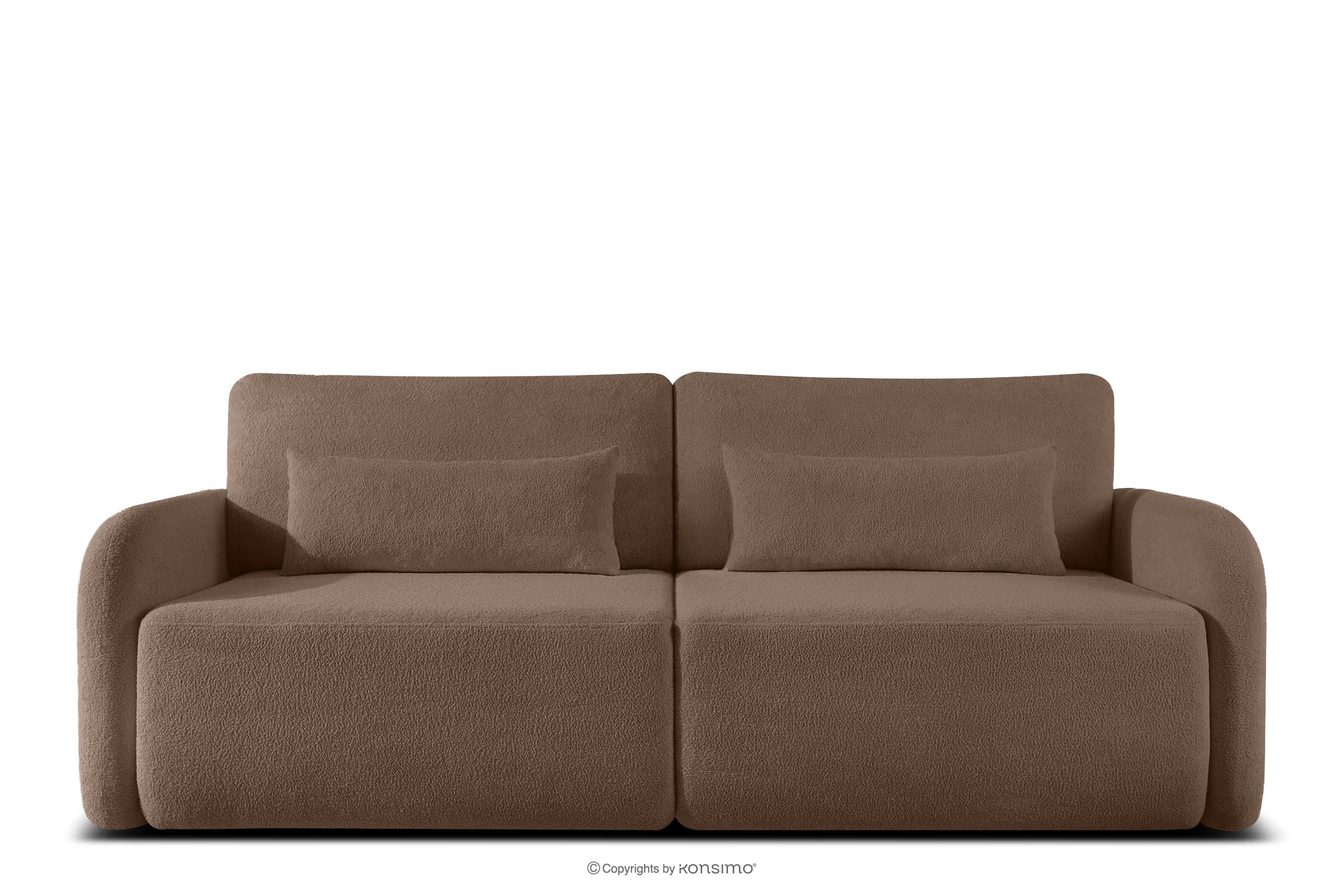 Sofa rozkładana trzyosobowa zaokrąglona w tkaninie shaggy brązowy CALICO