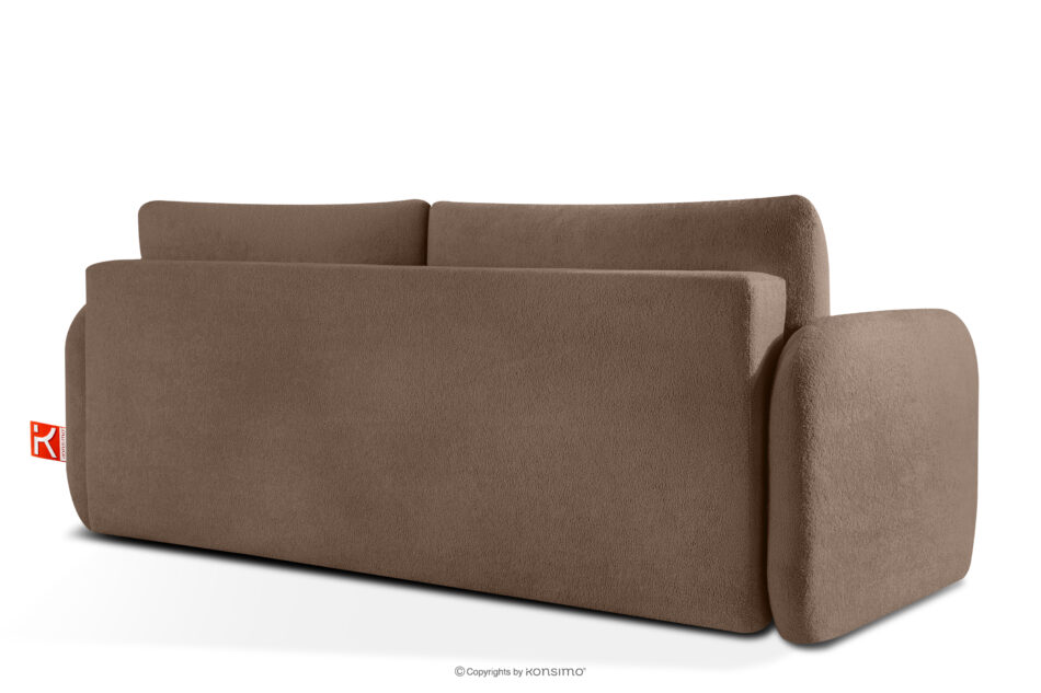 CALICO Sofa rozkładana trzyosobowa zaokrąglona w tkaninie shaggy brązowy brązowy - zdjęcie 3
