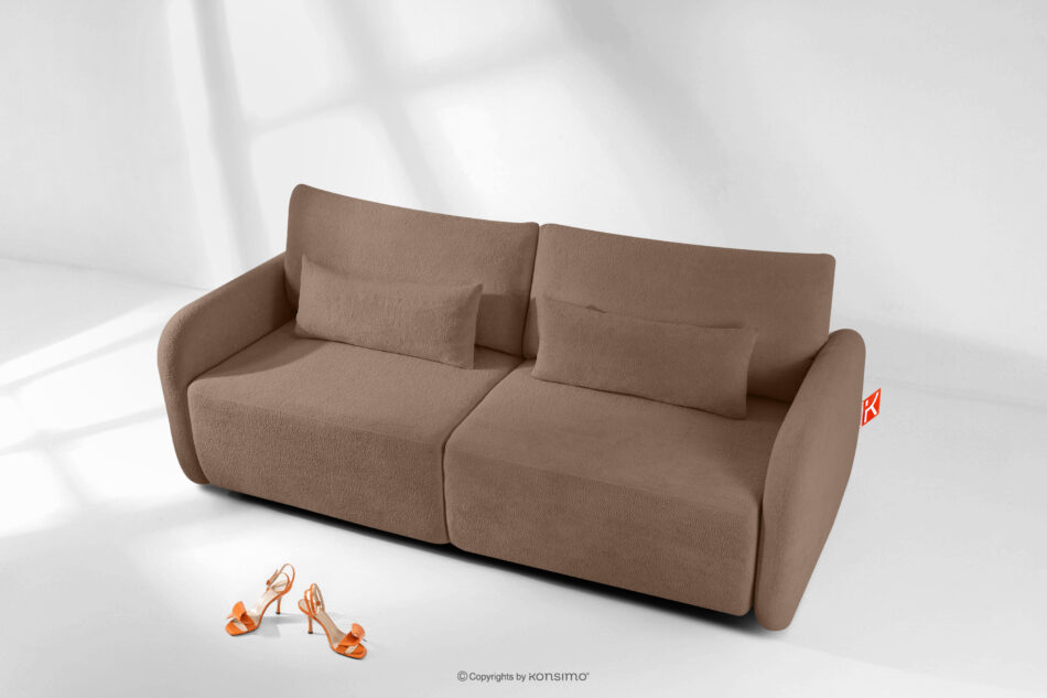 CALICO Sofa rozkładana trzyosobowa zaokrąglona w tkaninie shaggy brązowy brązowy - zdjęcie 14