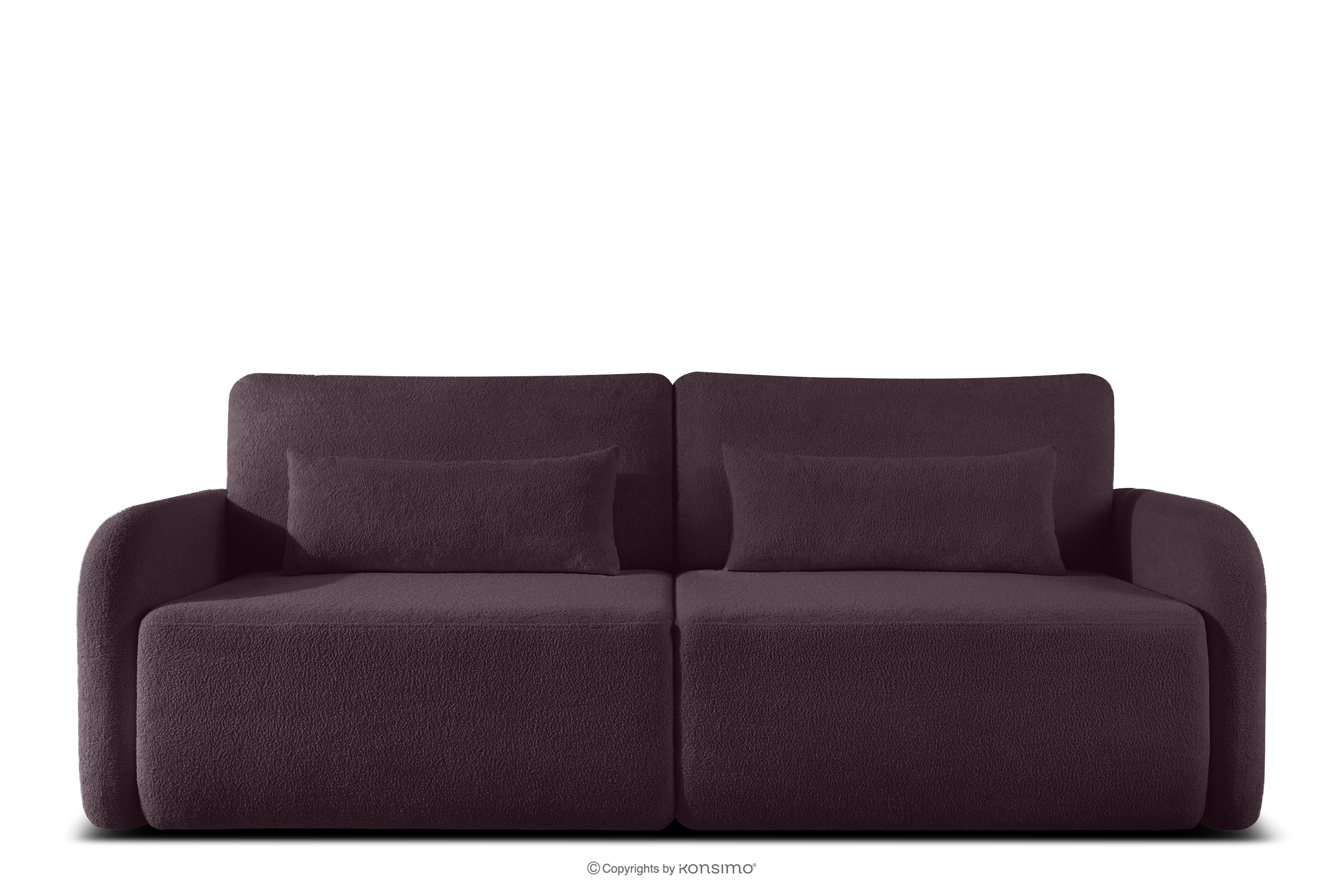 Sofa rozkładana trzyosobowa zaokrąglona w tkaninie shaggy ciemny śliwkowy CALICO
