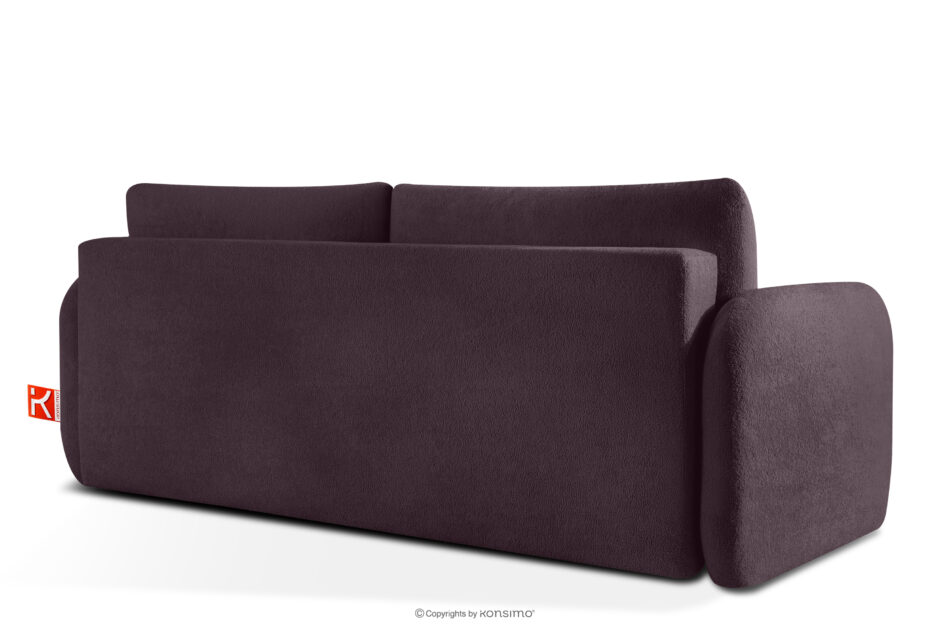 CALICO Sofa rozkładana trzyosobowa zaokrąglona w tkaninie shaggy ciemny śliwkowy ciemny śliwkowy - zdjęcie 3