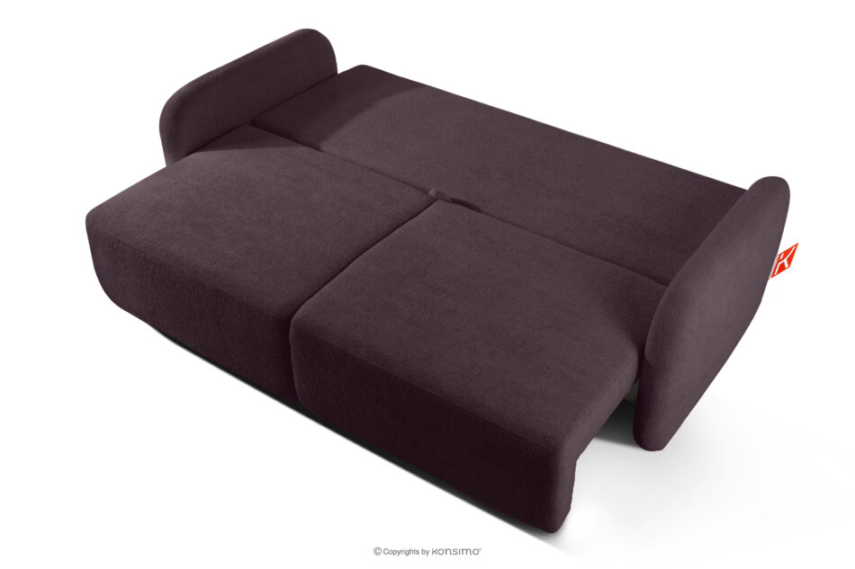 CALICO Sofa rozkładana trzyosobowa zaokrąglona w tkaninie shaggy ciemny śliwkowy ciemny śliwkowy - zdjęcie 4