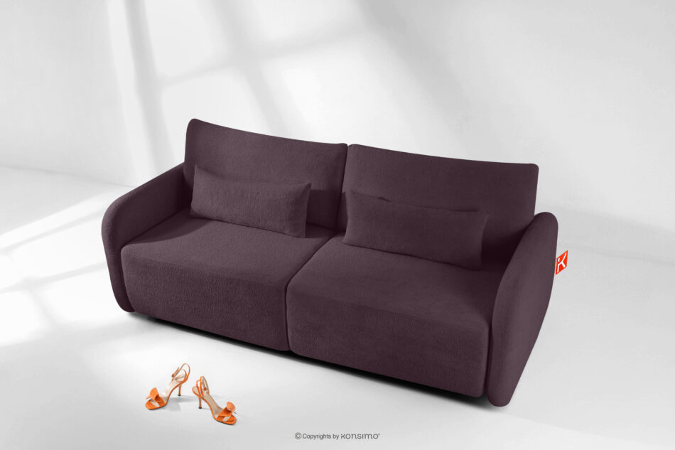 CALICO Sofa rozkładana trzyosobowa zaokrąglona w tkaninie shaggy ciemny śliwkowy ciemny śliwkowy - zdjęcie 14