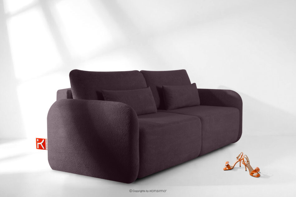CALICO Sofa rozkładana trzyosobowa zaokrąglona w tkaninie shaggy ciemny śliwkowy ciemny śliwkowy - zdjęcie 13