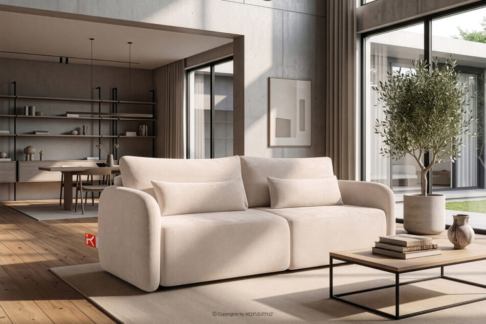 CALICO Sofa trzyosobowa zaokrąglony kształt w tkaninie plecionej ecru ecru - zdjęcie 1