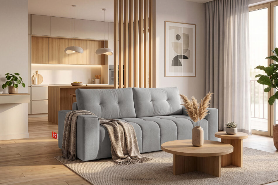 RUSA Pikowana sofa trzyosobowa rozkładana w tkaninie plecionej szary szary - zdjęcie 18