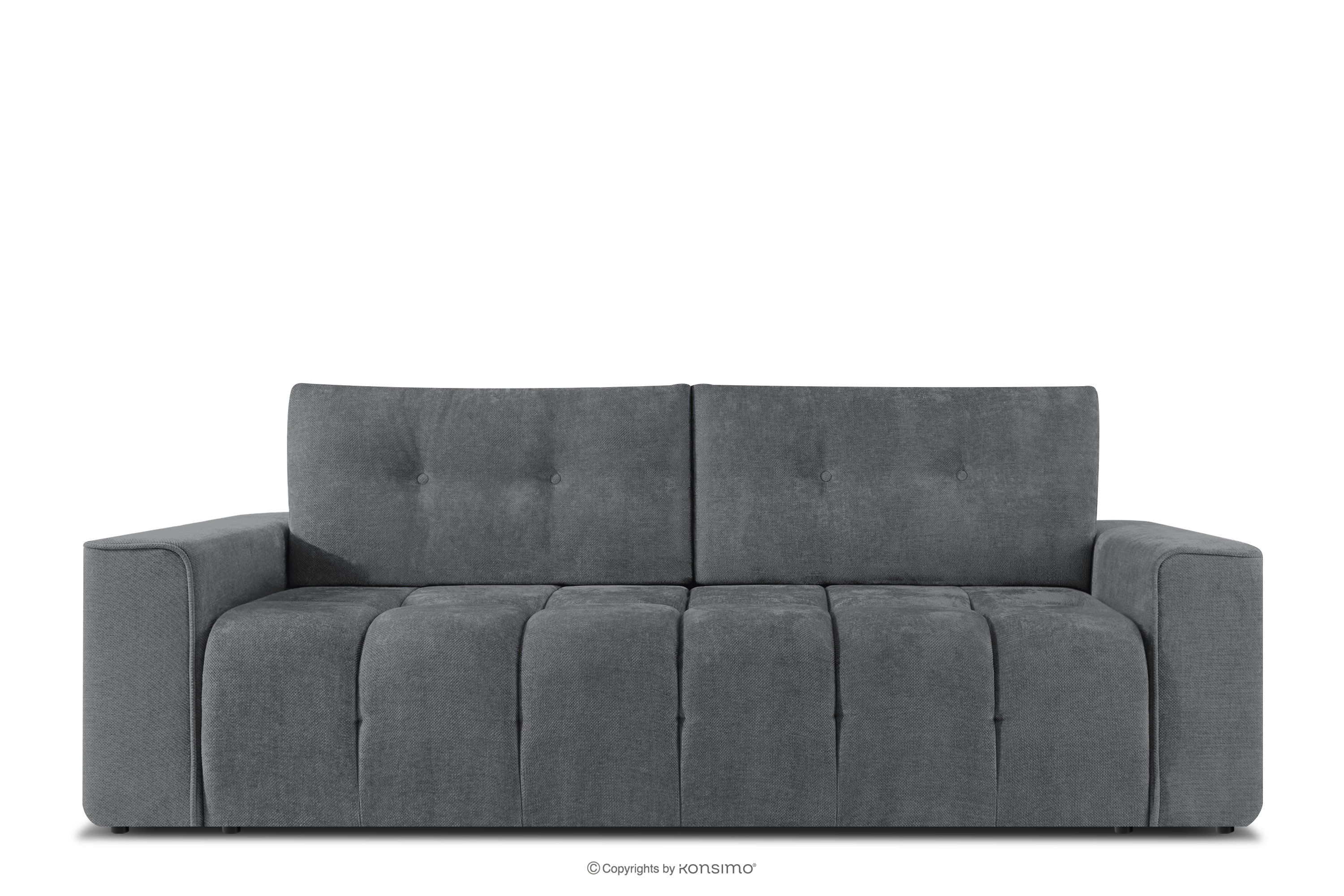 Pikowana sofa trzyosobowa rozkładana w tkaninie plecionej ciemny szary