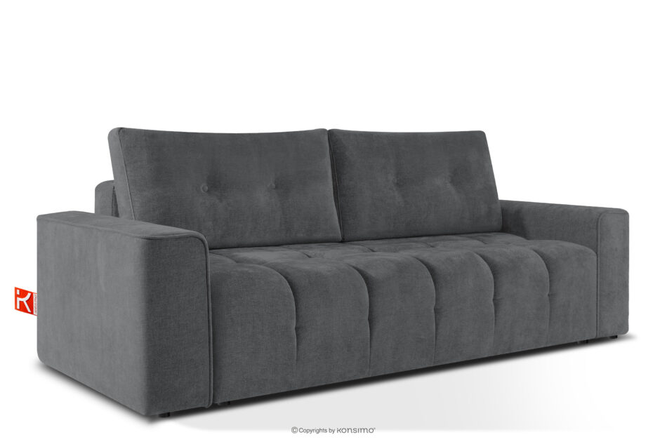 RUSA Pikowana sofa trzyosobowa rozkładana w tkaninie plecionej ciemny szary ciemny szary - zdjęcie 2