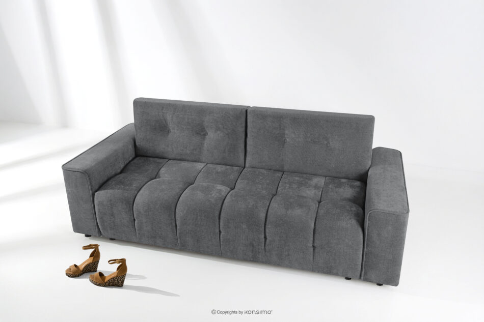 RUSA Pikowana sofa trzyosobowa rozkładana w tkaninie plecionej ciemny szary ciemny szary - zdjęcie 1