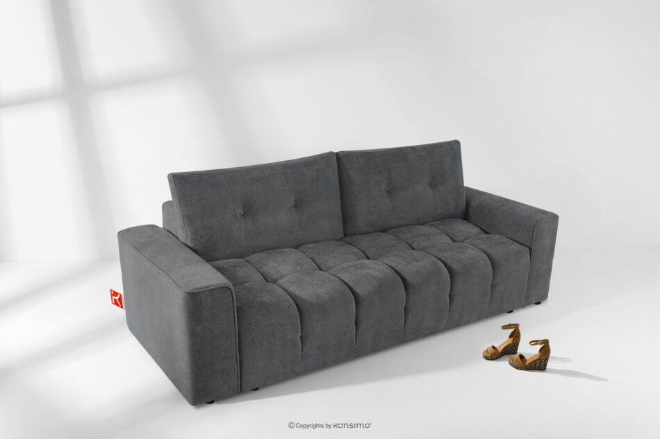 RUSA Pikowana sofa trzyosobowa rozkładana w tkaninie plecionej ciemny szary ciemny szary - zdjęcie 17