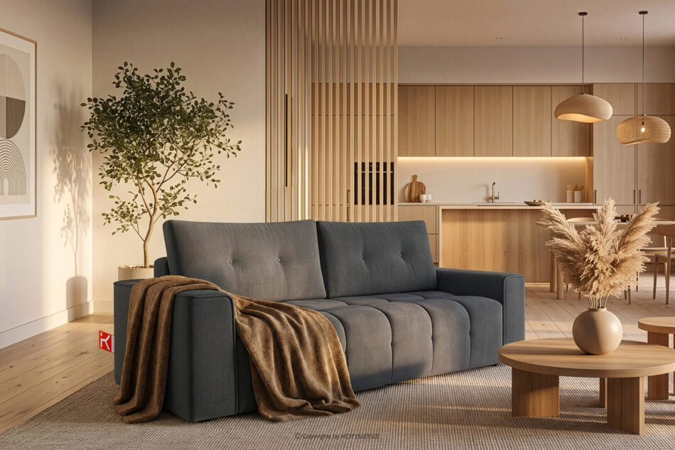 RUSA Pikowana sofa trzyosobowa rozkładana w tkaninie plecionej ciemny szary ciemny szary - zdjęcie 18