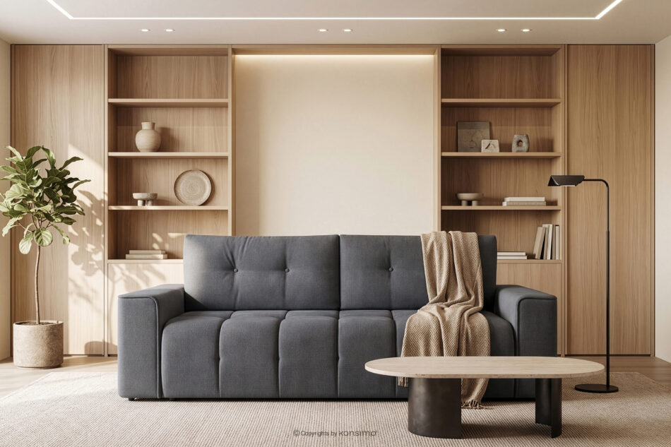 RUSA Pikowana sofa trzyosobowa rozkładana w tkaninie plecionej ciemny szary ciemny szary - zdjęcie 19