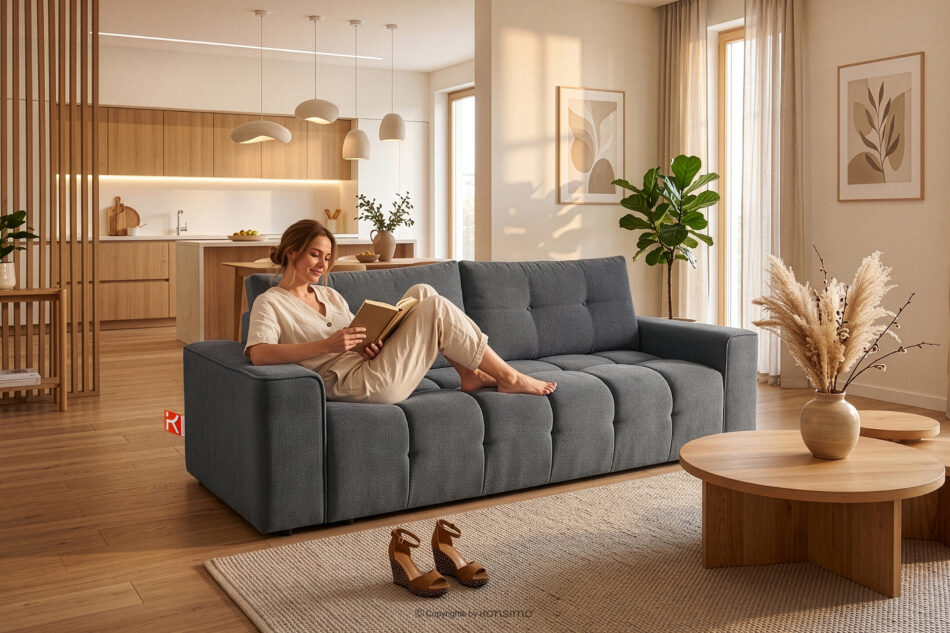 RUSA Pikowana sofa trzyosobowa rozkładana w tkaninie plecionej ciemny szary ciemny szary - zdjęcie 20