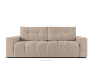 RUSA, https://konsimo.pl/kolekcja/rusa/ Pikowana sofa trzyosobowa rozkładana w tkaninie plecionej jasny beżowy jasny beżowy - zdjęcie