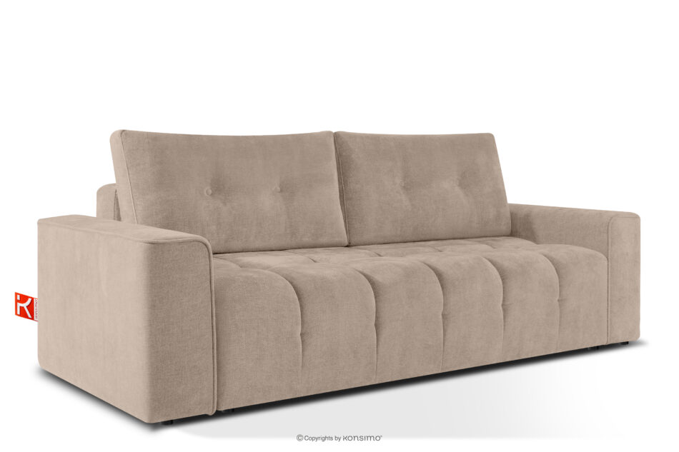 RUSA Pikowana sofa trzyosobowa rozkładana w tkaninie plecionej jasny beżowy jasny beżowy - zdjęcie 2