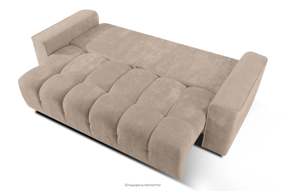 RUSA Pikowana sofa trzyosobowa rozkładana w tkaninie plecionej jasny beżowy jasny beżowy - zdjęcie 4