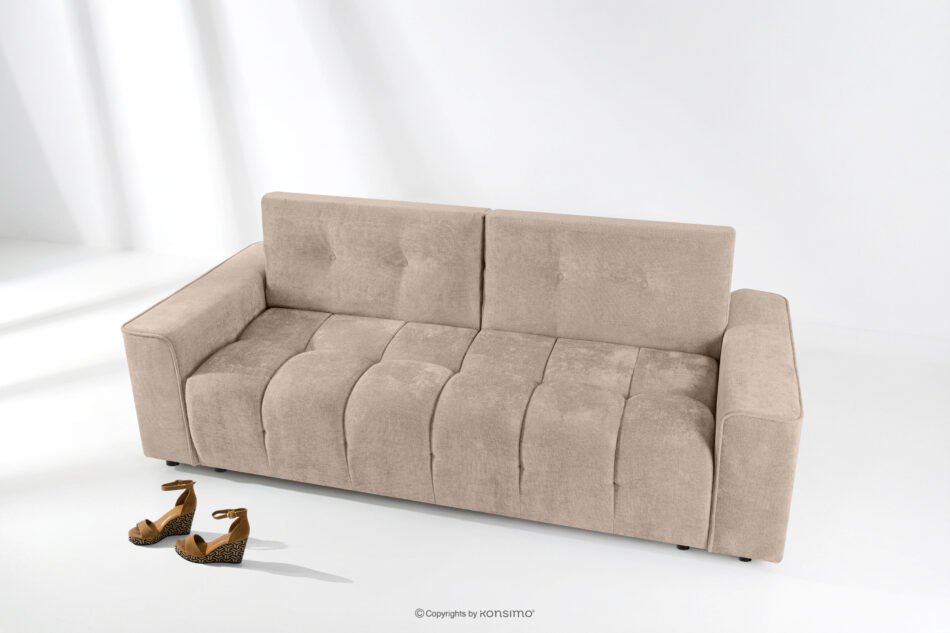 RUSA Pikowana sofa trzyosobowa rozkładana w tkaninie plecionej jasny beżowy jasny beżowy - zdjęcie 1