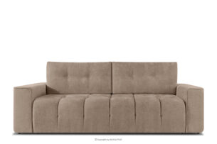 RUSA, https://konsimo.pl/kolekcja/rusa/ Pikowana sofa trzyosobowa rozkładana w tkaninie plecionej ciemny beżowy ciemny beżowy - zdjęcie