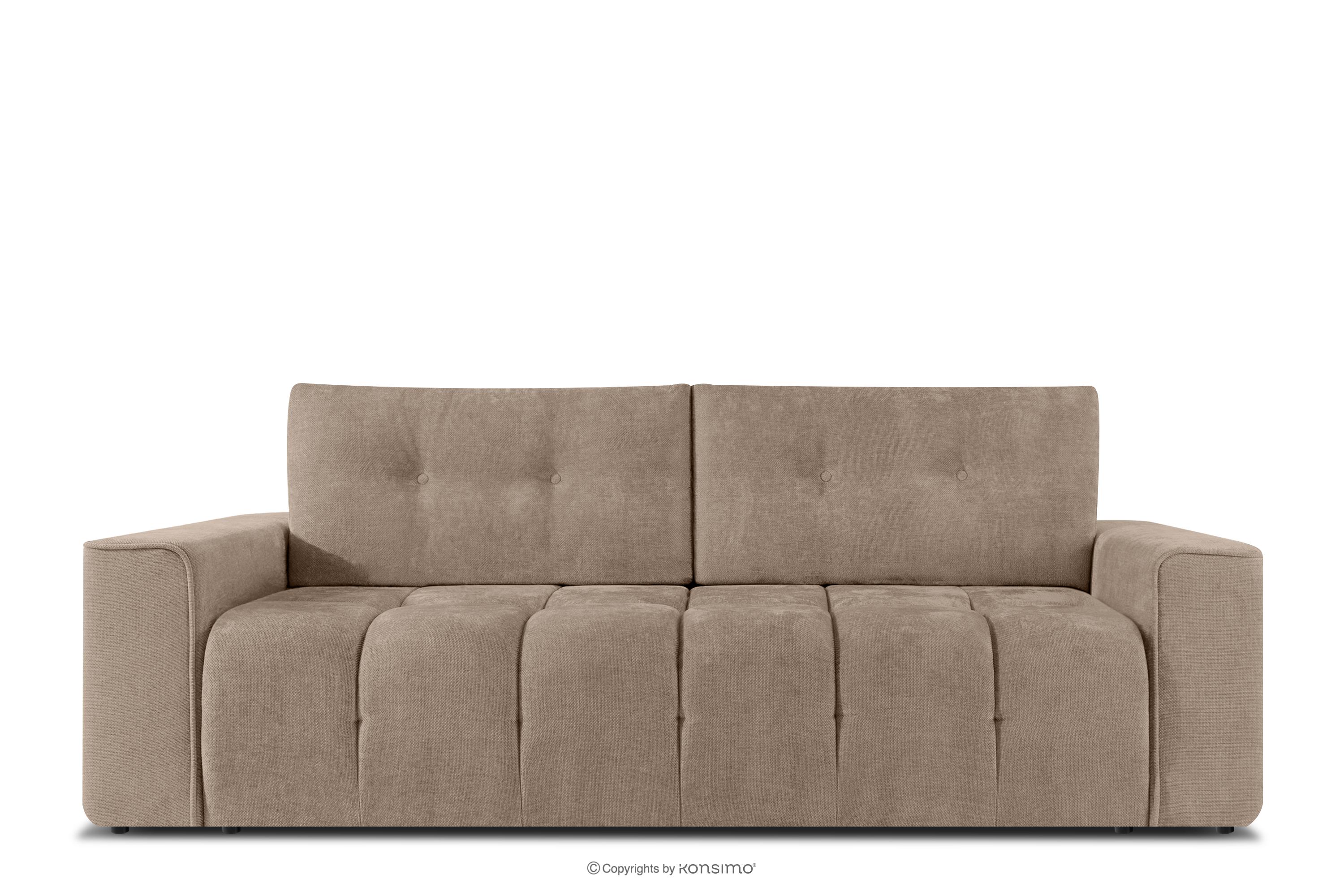 Pikowana sofa trzyosobowa rozkładana w tkaninie plecionej ciemny beżowy