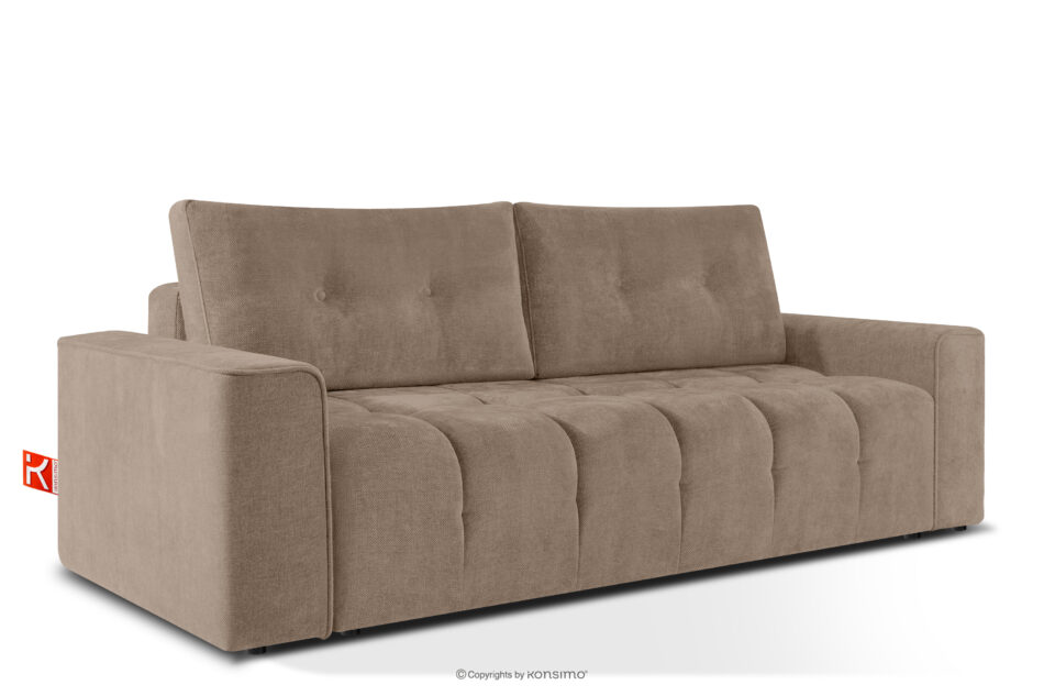 RUSA Pikowana sofa trzyosobowa rozkładana w tkaninie plecionej ciemny beżowy ciemny beżowy - zdjęcie 2