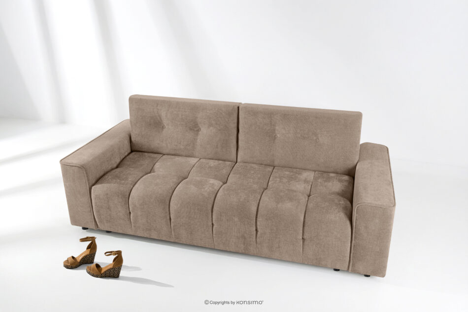 RUSA Pikowana sofa trzyosobowa rozkładana w tkaninie plecionej ciemny beżowy ciemny beżowy - zdjęcie 1