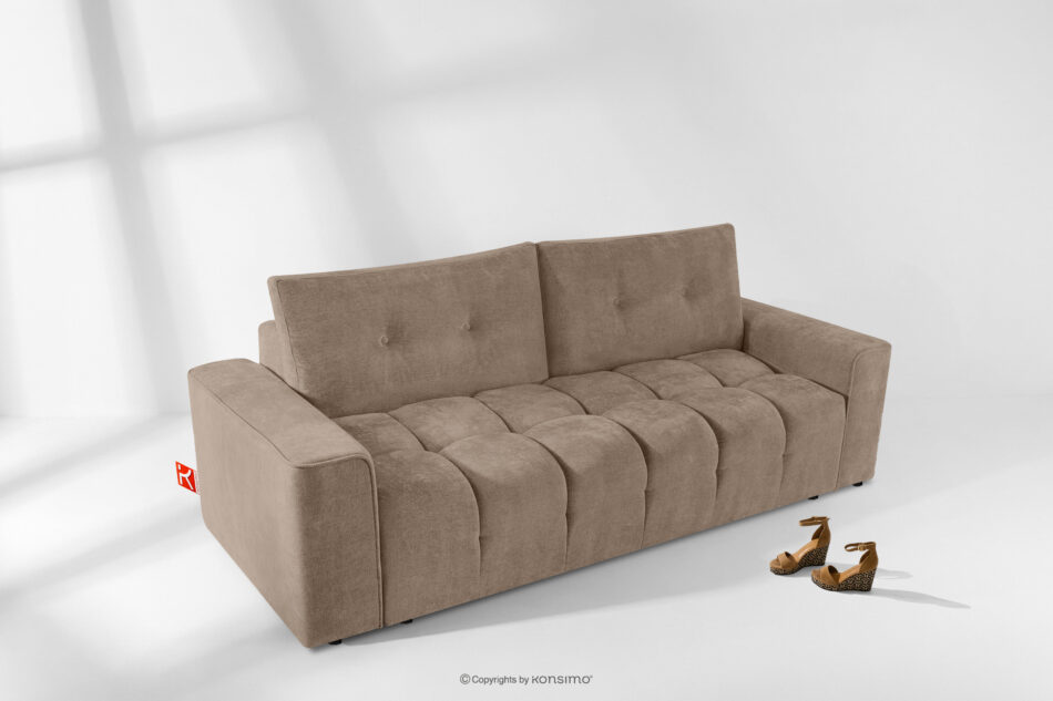 RUSA Pikowana sofa trzyosobowa rozkładana w tkaninie plecionej ciemny beżowy ciemny beżowy - zdjęcie 17