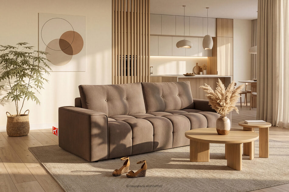 RUSA Pikowana sofa trzyosobowa rozkładana w tkaninie plecionej ciemny beżowy ciemny beżowy - zdjęcie 18