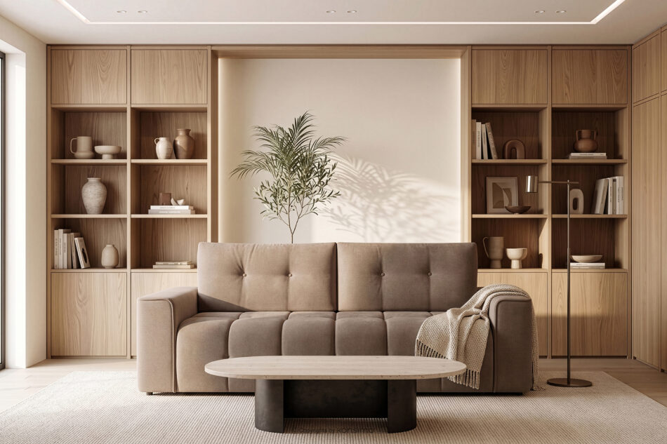 RUSA Pikowana sofa trzyosobowa rozkładana w tkaninie plecionej ciemny beżowy ciemny beżowy - zdjęcie 19