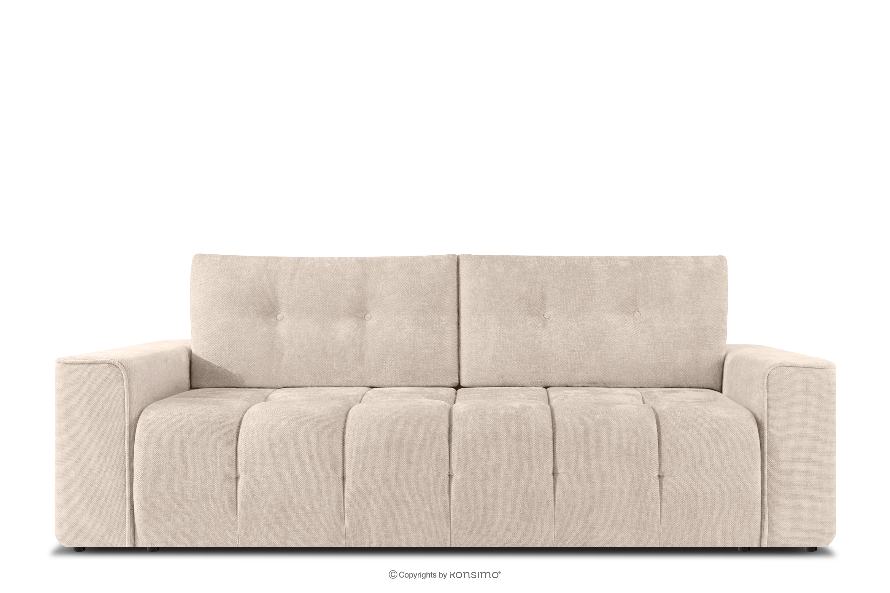 Pikowana sofa trzyosobowa rozkładana w tkaninie plecionej ecru RUSA