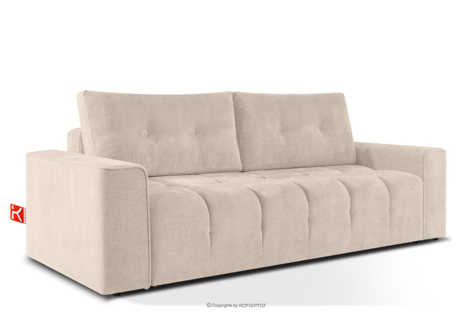 RUSA Pikowana sofa trzyosobowa rozkładana w tkaninie plecionej ecru ecru - zdjęcie 2