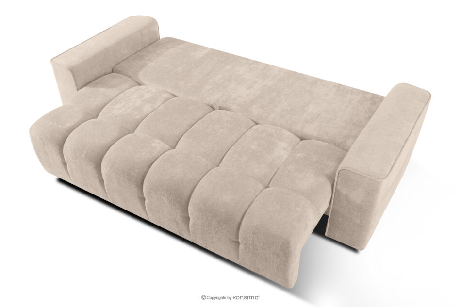 RUSA Pikowana sofa trzyosobowa rozkładana w tkaninie plecionej ecru ecru - zdjęcie 4